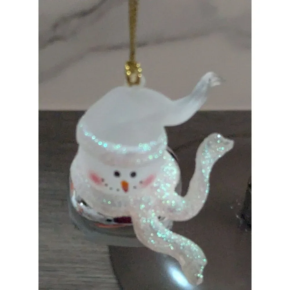 Snowman Bell Christmas Ornaments Set Of 3 Hanging Decorations Frosted & Silver S